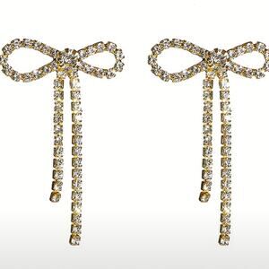 Silver Rhinestone Bow Earrings